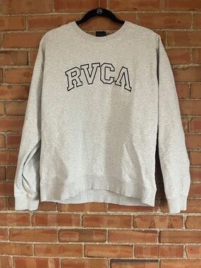 RVCA Light Gray Crewneck Sweatshirt with Navy Logo
